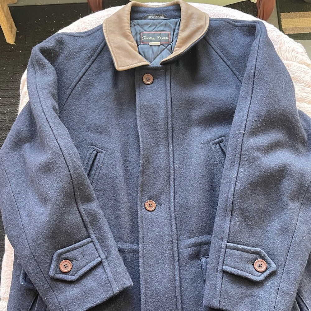 Men's Blue Pea Coat with Tan Collar